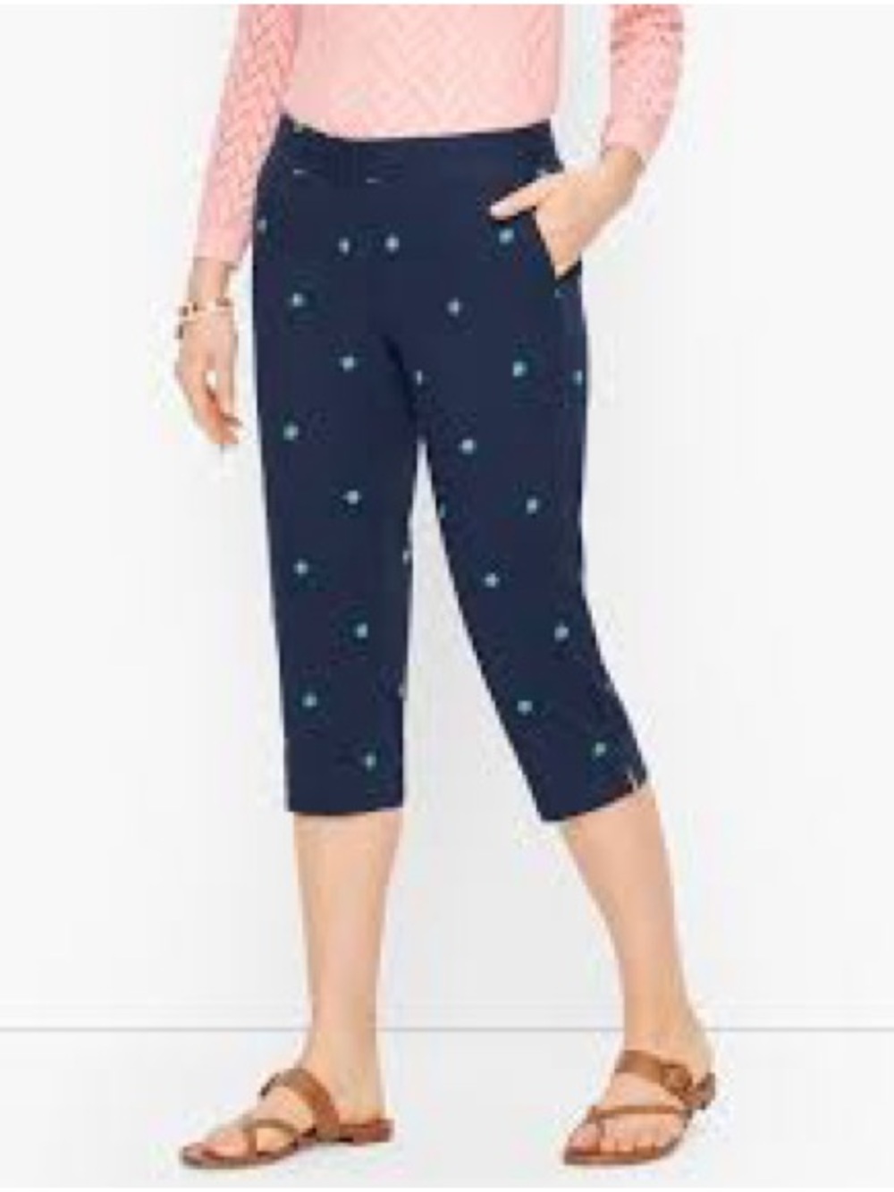 Talbots Pedal Pusher Pants Women's 12 palm frond Ferns Blue Capri Office Career
